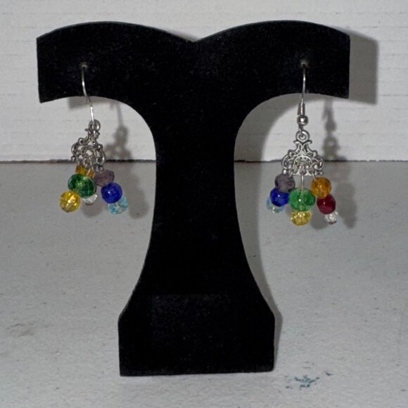 Chakra Triangle Czech Glass Dangle Earrings - Picture 1 of 10